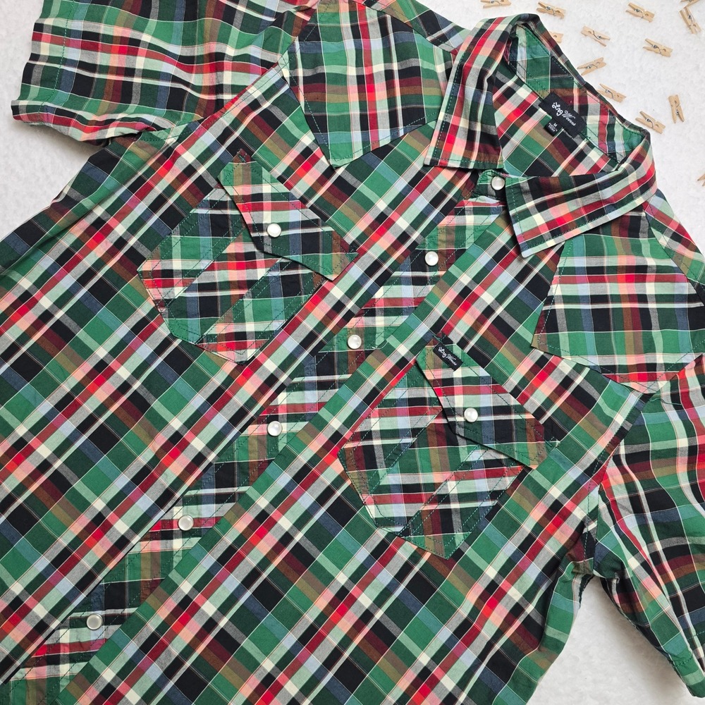 Lng Wovens Mens Plaid Short Sleeve Western Shirt Medium‎ Button Up